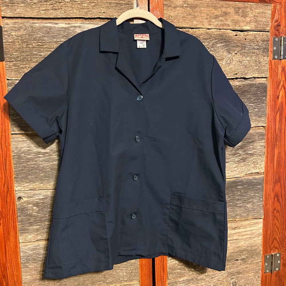 Red Kap TP23 Women's Loose Fit Short Sleeve Smock - Button Front - Navy Size L